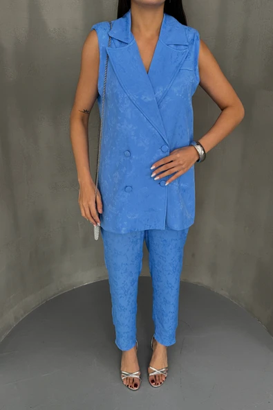 JAKAR KUMAŞ YELEK - PANTOLON TAKIM - Mavi - Resim 4
