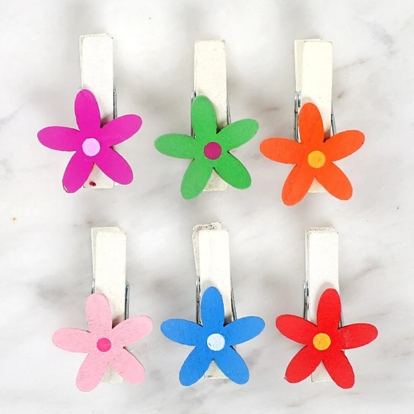 Loren Dekoratif Çiçek Desenli Mandal 6'lı - Resim 2