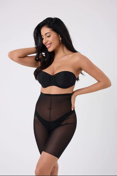 0007 Lazer Kesim Tül Yüksek Bel Şort Korse ürün görseli