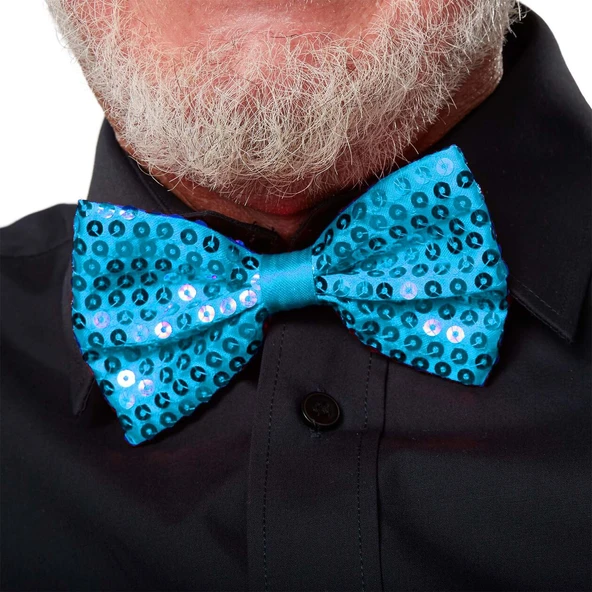 Açık Mavi Turkuaz Payetli Pullu Papyon ürün görseli