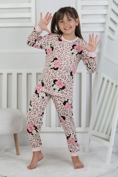 Leopar Desenli Minnie Mouse Kız Çocuk Pijama Takımı - 2