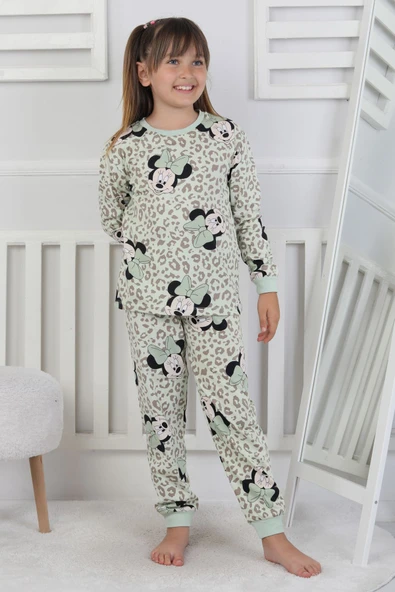 Leopar Desenli Minnie Mouse Kız Çocuk Pijama Takımı - 8