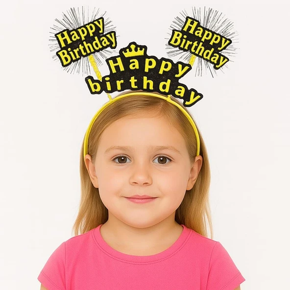 Sarı Renk Işıltılı Yazılı Doğum Günü Parti Tacı ürün görseli