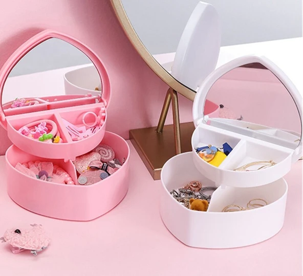 Kalp Tasarımlı Aynalı Takı Saklama Kutusu - Resim 2