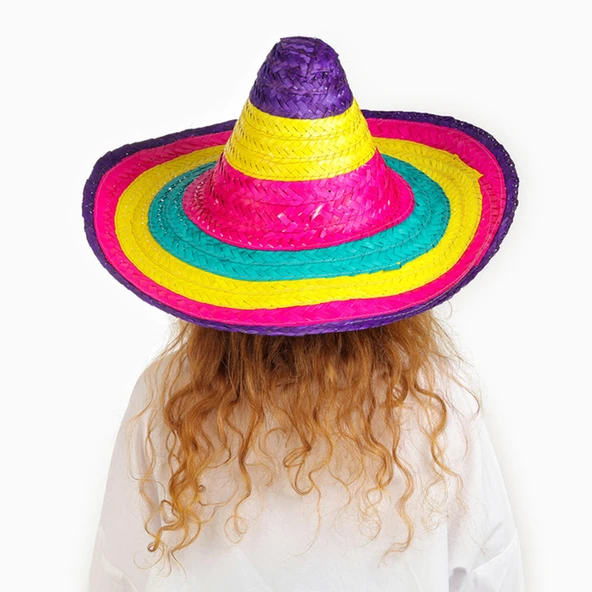 Sombrero Meksika Şapkası Renkli Örme Hasır Çocuk Boy - Resim 2