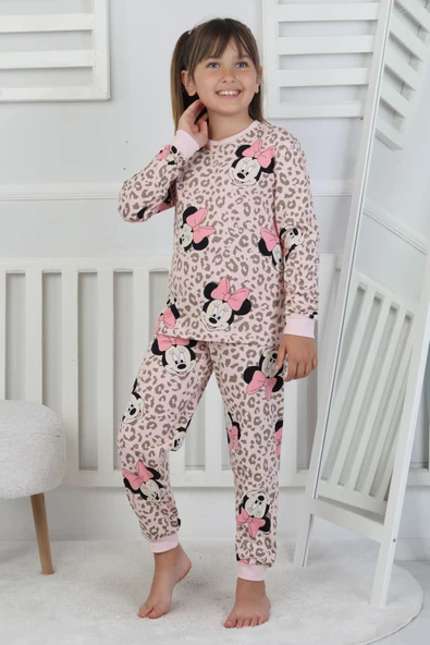 Leopar Desenli Minnie Mouse Kız Çocuk Pijama Takımı - 3