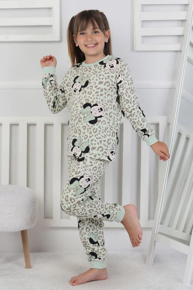 Leopar Desenli Minnie Mouse Kız Çocuk Pijama Takımı - 12