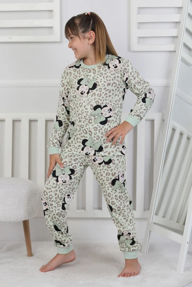Leopar Desenli Minnie Mouse Kız Çocuk Pijama Takımı - 11