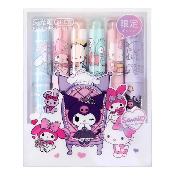 6'lı Fosforlu Kalem Seti - Hello Kitty Kuromi ve Arkadaşları - Resim 5