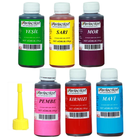 Perfection CHEF 6'lı Sıvı Su Bazlı Likit Gıda Boyası Pembe Turuncu Sarı Kırmızı Mavi Yeşil 6 X 150 gr . ürün görseli