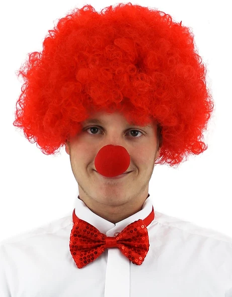 Kırmızı Renk Kıvırcık Afro Palyaço Seti ürün görseli