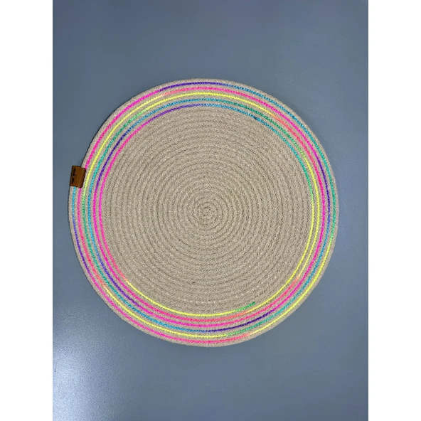 DecoHandy 39cm Neon Renkli Şeritli Jüt Örme Supla Amerikan Servis - Resim 2