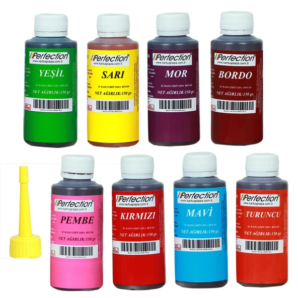 Perfection CHEF 8'li Sıvı Su Bazlı Likit Gıda Boyası Bordo Pembe Turuncu Sarı Kırmızı Mavi Yeşil Mor 8 X 150 gr . ürün görseli