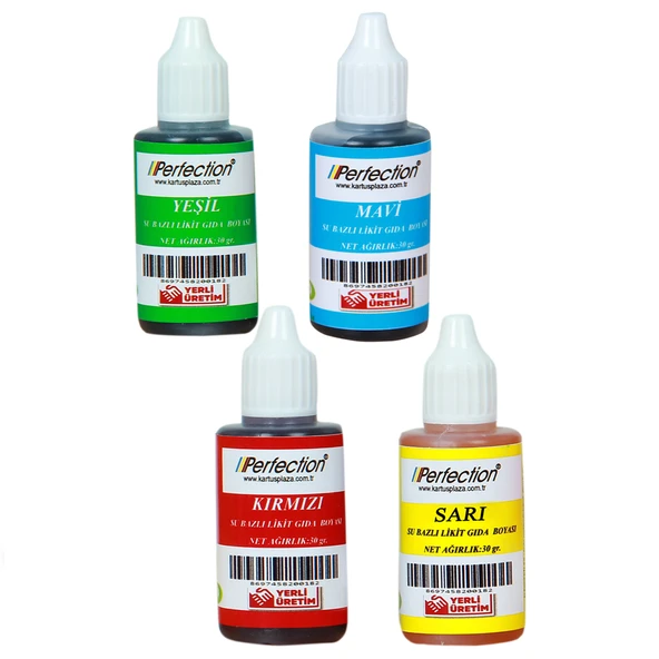 Perfection CHEF 4'lü Sıvı Su Bazlı Likit Gıda Boyası Sarı Kırmızı Mavi Yeşil 4 X 30 gr . ürün görseli
