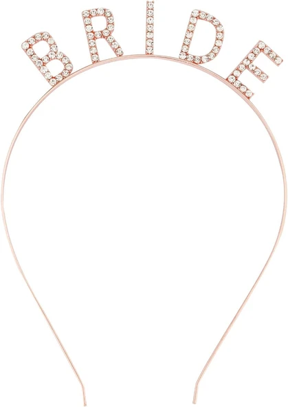 Rose Gold Bekarlığa Veda Kristal Taş Bride Tacı - Resim 5