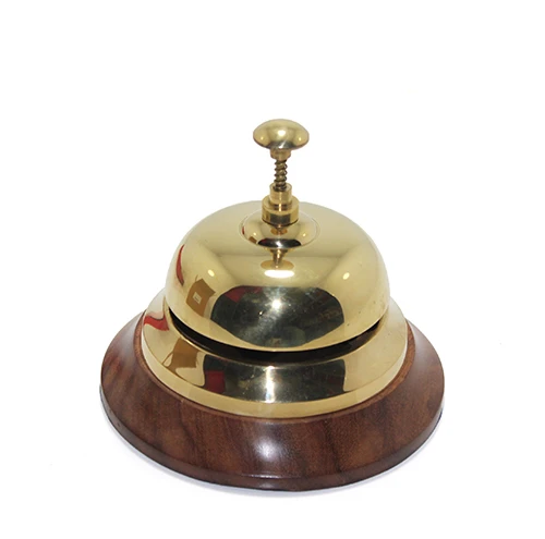 Altı Ahşap Üstü Pirinç Masa Üstü Resepsiyon Çanı - Resim 2