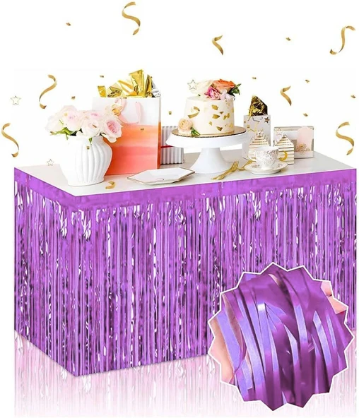 Kendinden Yapışkanlı Mor Metalize Püsküllü Masa Eteği ürün görseli