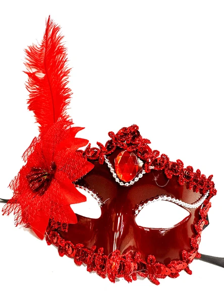 Kırmızı Güllü ve Tüylü Venedik Maskesi - Resim 2
