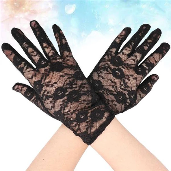 Dantel Eldiven Siyah Renk Yetişkin - Resim 3