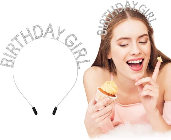 Kristal Taşlı Gümüş Birthday Girl Parti Tacı - Resim 4