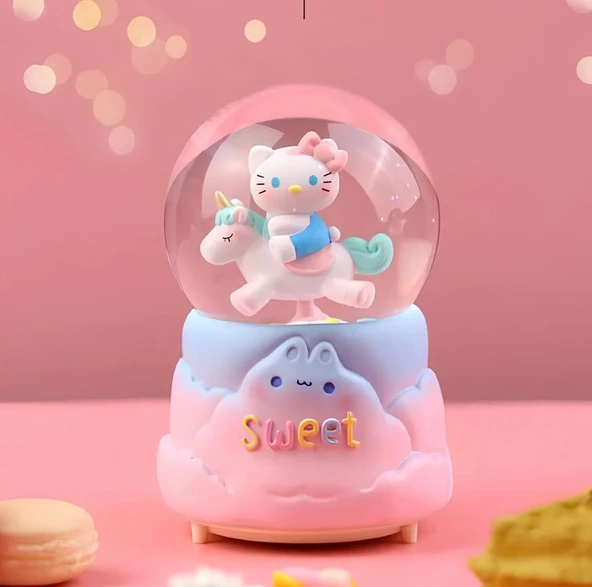 Hello Kitty İçi Dönmeli Püskürtmeli Işıklı Müzikli Kar Küresi Büyük Boy Model 2 ürün görseli