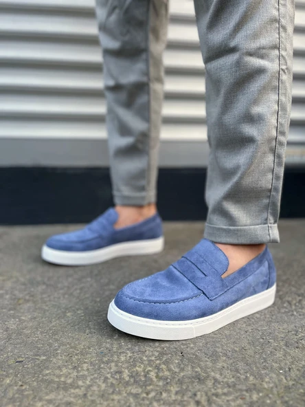JY180 Estilo X Bağcıksız Süet Erkek Günlük Spor Klasik Ayakkabı SBT - Mavi - 2