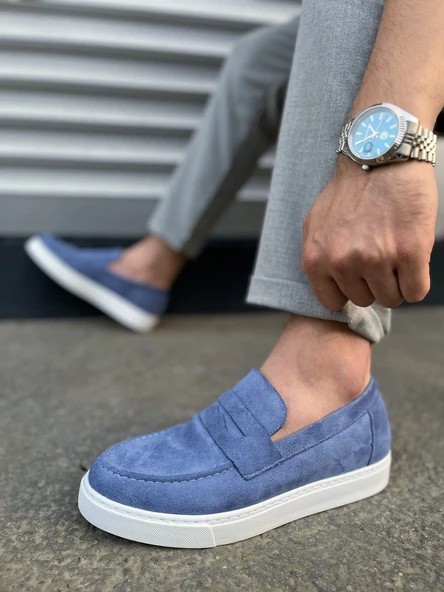 JY180 Estilo X Bağcıksız Süet Erkek Günlük Spor Klasik Ayakkabı SBT - Mavi - 3