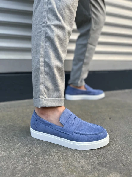 JY180 Estilo X Bağcıksız Süet Erkek Günlük Spor Klasik Ayakkabı SBT - Mavi - 1