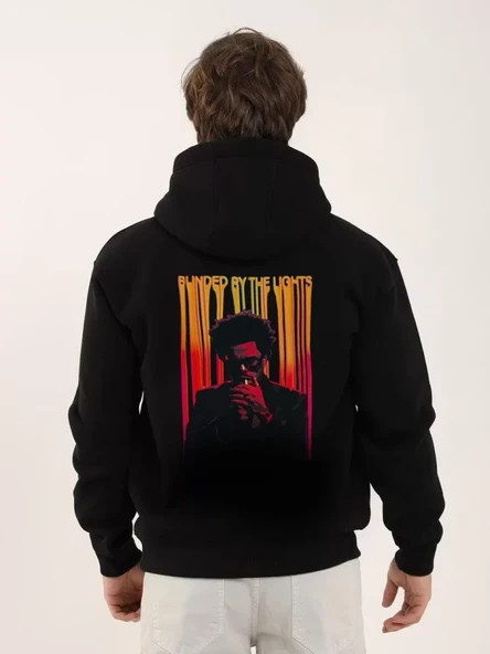 Unisex Baskılı Oversize Üç İplik Kapüşonlu Sweatshirt - Siyah - Resim 2