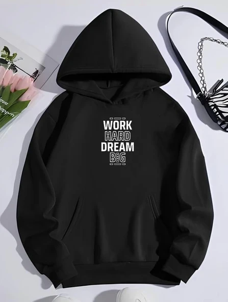 Kışlık Üç İplik Kapşonlu SweatShirt - Siyah ürün görseli