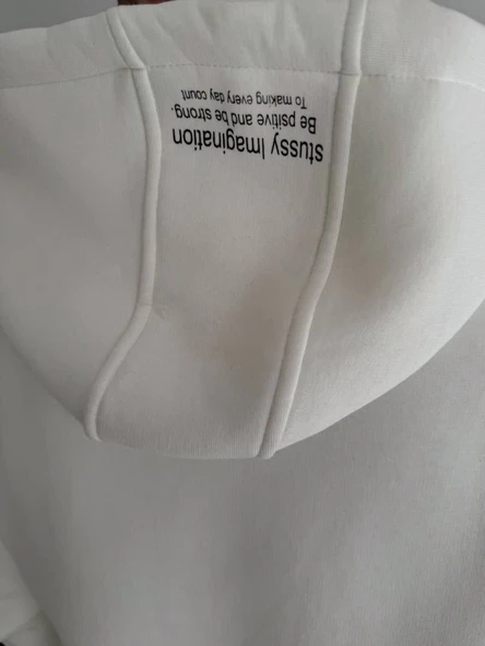 Üç İplik Kapşonlu Baskılı SweatShirt - Beyaz - Resim 2