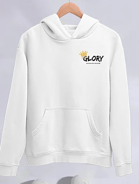 Kışlık Üç İplik Kapşonlu SweatShirt - Beyaz ürün görseli