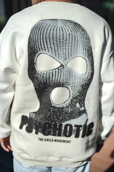 Kışlık Bisiklet Yaka Baskılı SweatShirt - Beyaz - Resim 2