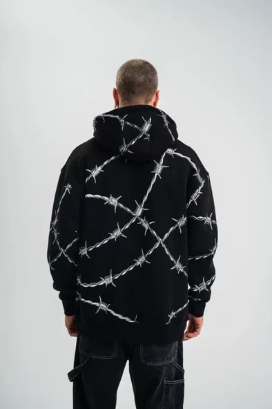 POLIZEI Premium Kalite Kapşonlu Varak Ve Pano Baskılı SweatShirt - Siyah - Resim 4