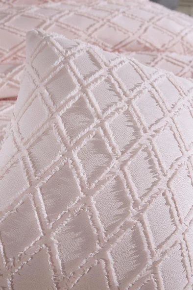 Çeyiz Diyarı Vesya 3 Parça Çift Kişilik Pike Takımı Pudra - Resim 9