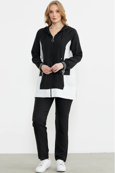 Sementa 76448 Keten Görünümlü Kapüşonlu Tunik Takım - 2