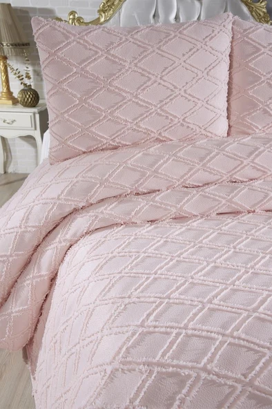 Çeyiz Diyarı Vesya 3 Parça Çift Kişilik Pike Takımı Pudra - Resim 6