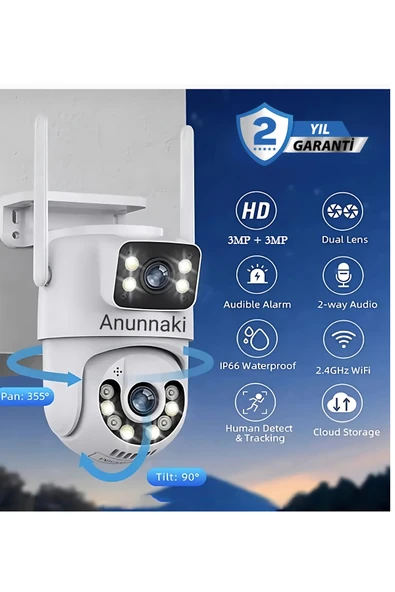 Ip Ptz Full HD Wifi Güvenlik Kamerası icSee Smart Gece Görüşlü Ses Kayıtlı Çift Lensli Kamera - 2