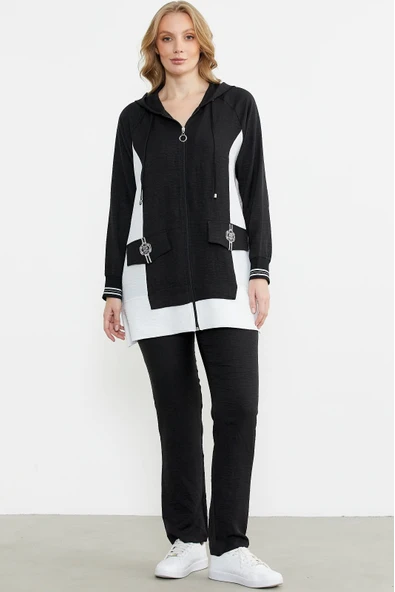 Sementa 76448 Keten Görünümlü Kapüşonlu Tunik Takım - 3