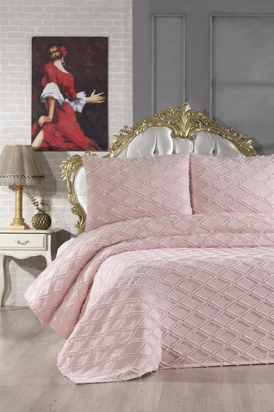 Çeyiz Diyarı Vesya 3 Parça Çift Kişilik Pike Takımı Pudra ürün görseli