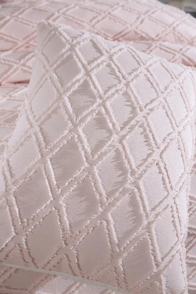 Çeyiz Diyarı Vesya 3 Parça Çift Kişilik Pike Takımı Pudra - Resim 8