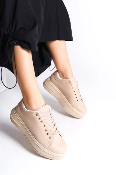 BIANA Bağcıklı Ortopedik Taban Kadın Sneaker Spor Ayakkabı CTT - Ten - 2