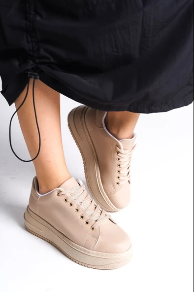 BIANA Bağcıklı Ortopedik Taban Kadın Sneaker Spor Ayakkabı CTT - Ten - 1