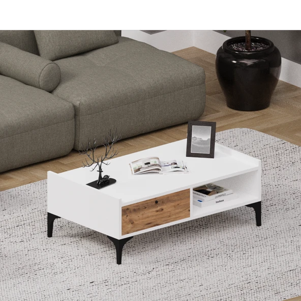 Alfimo Mobilya NOVA&ODION ORTA SEHPA VE TV ÜNİTESİ CEVİZ&BEYAZ - 4