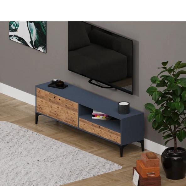 Alfimo Mobilya NOVA&ODION ORTA SEHPA VE TV ÜNİTESİ CEVİZ&ANTRASİT - 3