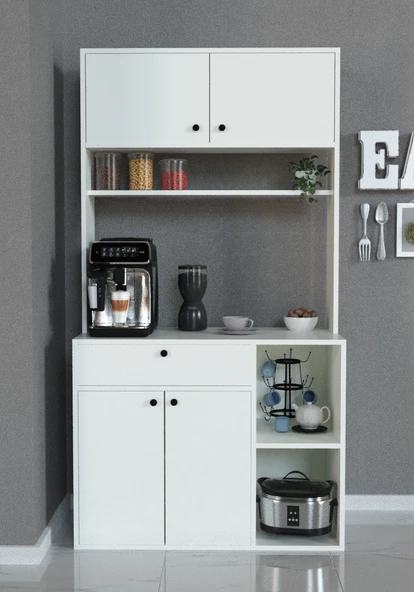 Alfimo Mobilya LUWAK KAHVE KÖŞESİ ÇEKMECELİ ÇOK AMAÇLI MUTFAK DOLABI BEYAZ - 2