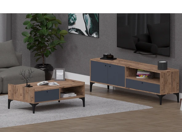 Alfimo Mobilya NOVA&ODION ORTA SEHPA VE TV ÜNİTESİ CEVİZ&ANTRASİT