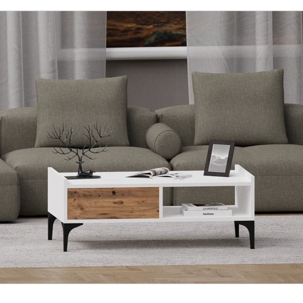 Alfimo Mobilya NOVA&ODION ORTA SEHPA VE TV ÜNİTESİ CEVİZ&BEYAZ - 5