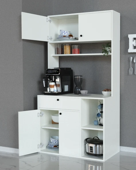 Alfimo Mobilya LUWAK KAHVE KÖŞESİ ÇEKMECELİ ÇOK AMAÇLI MUTFAK DOLABI BEYAZ - 3