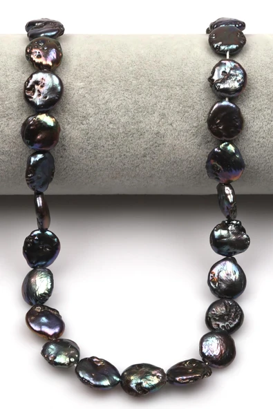 Siyah İnci Doğal Taş Dizi 11 x 13 mm Şekilsiz Kesim - Resim 2